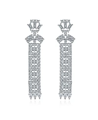 Bling Jewelry Elegant Bridal Cubic Zirconia Cz Linear Art Deco Statement Asian Motif Column Chandelier Earrings