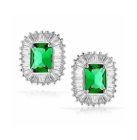 Bling Jewelry Art Deco Style Cocktail Cubic Zirconia Cz Baguette Halo Emerald Green Cut Statement Stud Earrings