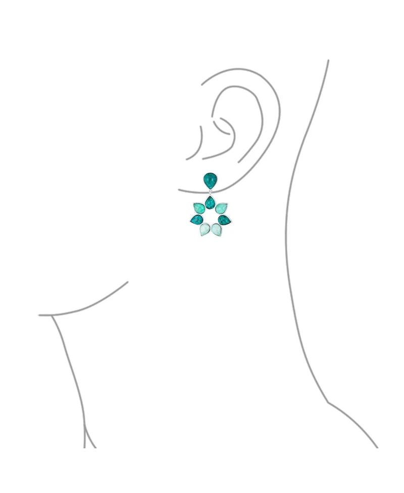 Bling Jewelry Modern Teal Apatite Green Brazil Amazonite Medallion Floral Petals Flower Statement Drop Earrings