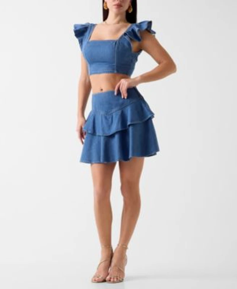 Guess Womens Leah Crop Top Drea Tiered Ruffle Skirt