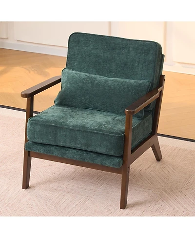 Streamdale Furniture Mid-Century Modern Lounge Chair with Lumbar Pillow and Wood Armrests