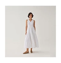 Reistor Women's Embroidered Cotton Tiered Wrap Maxi Dress