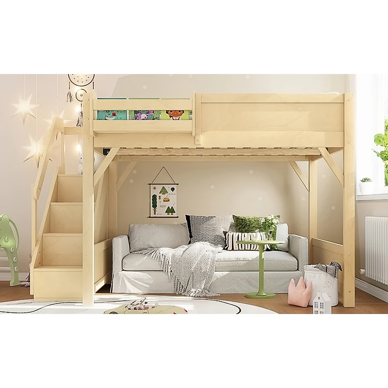 Streamdale Furniture Solid Wood Loft Bed with Wardrobe, Storage, and Stairs