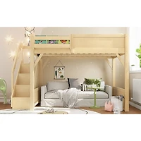 Streamdale Furniture Solid Wood Loft Bed with Wardrobe, Storage, and Stairs