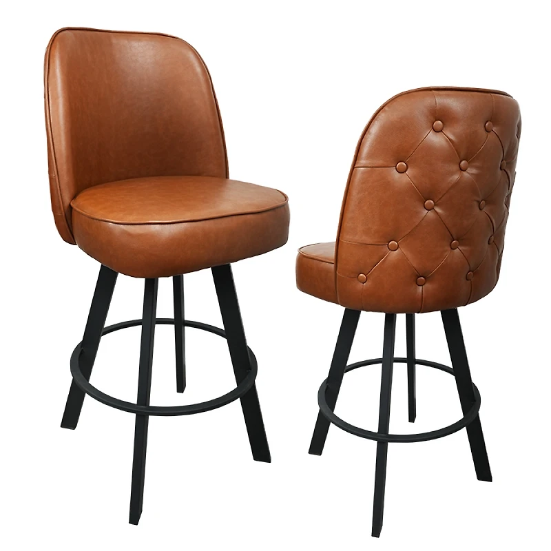 Streamdale Furniture Set of 2 Commercial Grade Swivel Bar Stools with Upholstered Tufted Seats