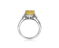 Sterling Silver White Gold Plated Yellow Cushion Cubic Zirconia with Clear Round Zirconias Accent Twisted Ring