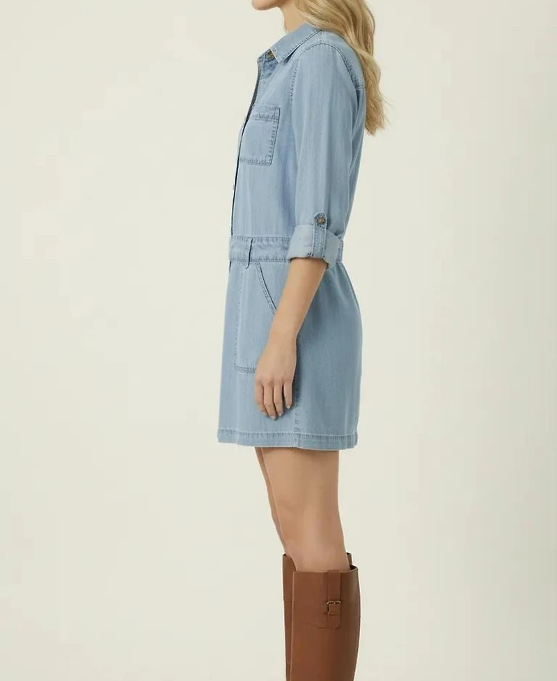 Modenaire Women's Long-Sleeve Button-Front Denim Mini Dress
