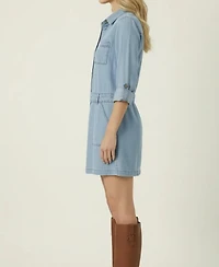 Modenaire Women's Long-Sleeve Button-Front Denim Mini Dress