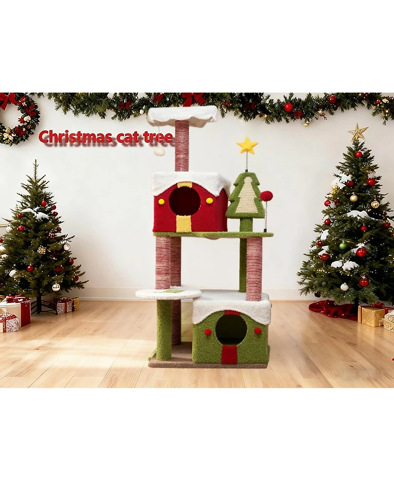 Streamdale Furniture 54-Inch Multi-Level Cat Tree Tower with Dual Condos and Scratching Posts
