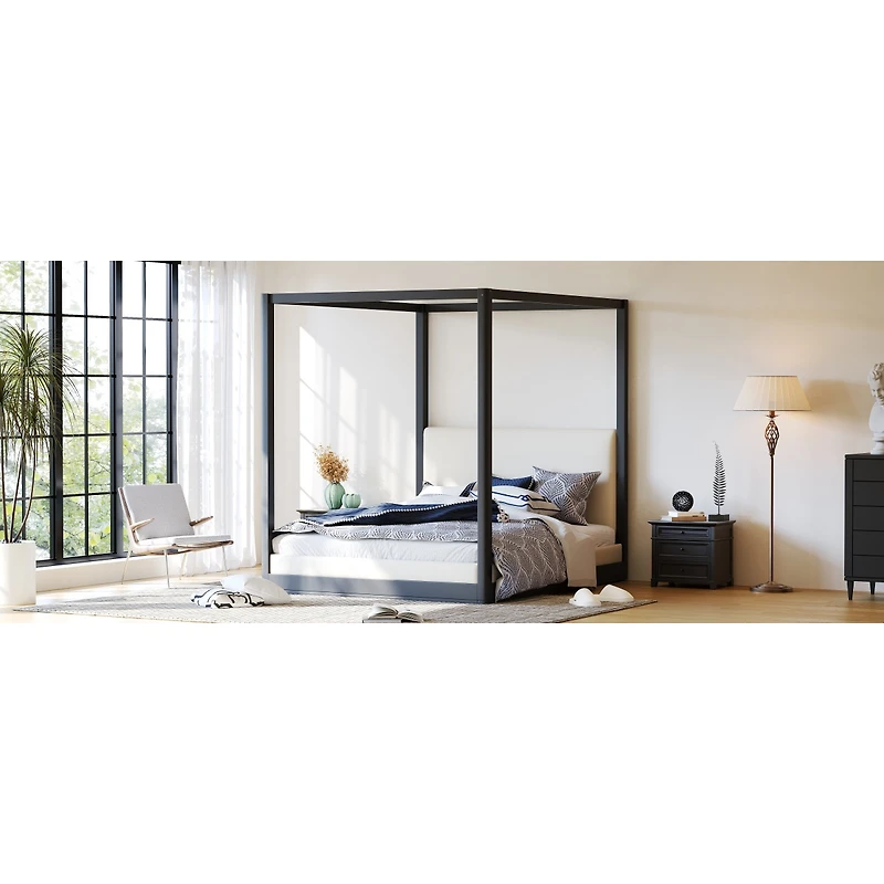 Streamdale Furniture Canopy Platform Bed with Upholstered Headboard