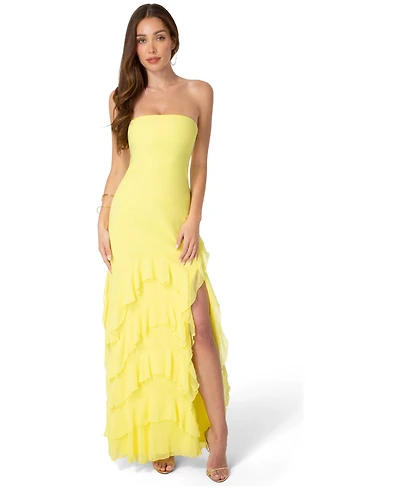 Bebe Women's Strapless Cascade Ruffle Chiffon Maxi Dress