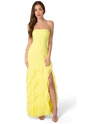 Bebe Women's Strapless Cascade Ruffle Chiffon Maxi Dress