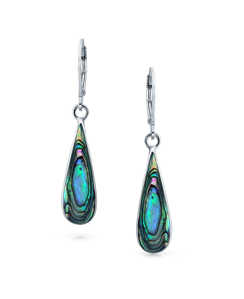 Bling Jewelry Iridescent Rainbow Abalone Shell Long Teardrop Dangle Earrings .925 Sterling Silver Lever Back
