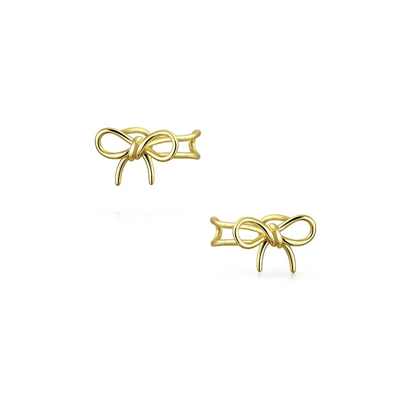 Bling Jewelry Dainty Ribbon Ear Cuff Bow Cartilage Wrap Earrings Non-Pierced Gold Plated .925 Sterling Silver