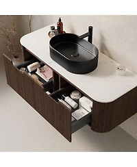 Sillysis Wall Mounted Bathroom Vanity with Sintered Stone Top, Oval Sink, Stripe Drawer, Pre-assembled