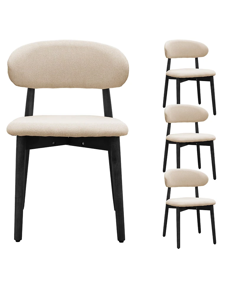 Streamdale Furniture Cotton-Linen Upholstered Dining Chairs with Black Wood Legs, Set of 4