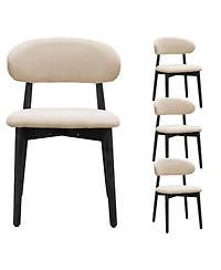 Streamdale Furniture Cotton-Linen Upholstered Dining Chairs with Black Wood Legs, Set of 4