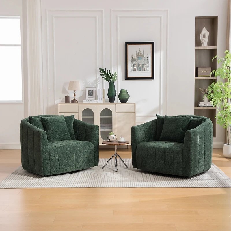 Streamdale Furniture Upholstered 0degree Swivel Barrel Chair and Half with Pillows