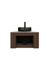 Sillysis Wall Mounted Bathroom Vanity with Crystal Glass Vessel Sink, Wood Grain Cabinet