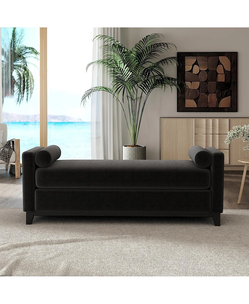 Streamdale Furniture 66.34" Sherpa Upholstered Bench with Solid Wood Legs and 2 Bolster Pillows