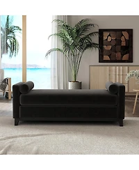 Streamdale Furniture 66.34" Sherpa Upholstered Bench with Solid Wood Legs and 2 Bolster Pillows