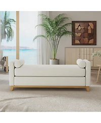 Streamdale Furniture 66.34" Sherpa Fleece Upholstered Bench with Wood Legs and 2 Bolster Pillows
