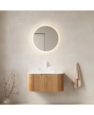 Sillysis Wall Mounted Bathroom Vanity With Crystal Glass Vessel Sink Soft Close Drawer Ample Storage Pre Assembled