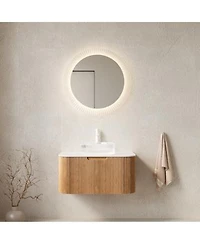 Sillysis Wall Mounted Bathroom Vanity With Crystal Glass Vessel Sink Soft Close Drawer Ample Storage Pre Assembled