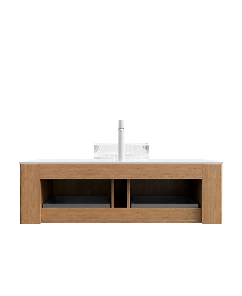 Sillysis Wall Mounted Bathroom Vanity with Crystal Glass Vessel Sink, Soft Close Drawer, Ample Storage, Pre-assembled