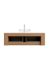 Sillysis Wall Mounted Bathroom Vanity with Crystal Glass Vessel Sink, Soft Close Drawer, Ample Storage, Pre-assembled