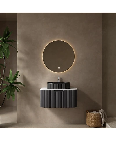 Sillysis Wall Mounted Bathroom Vanity with Sintered Stone Top, Oval Ceramic Sink, Striped Drawer Panel