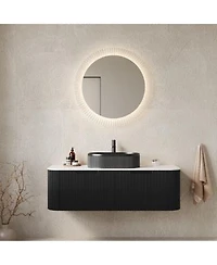 Sillysis Wall Mounted Bathroom Vanity With Sintered Stone Top Oval Ceramic Sink Striped Drawer Panel Pre Assembled