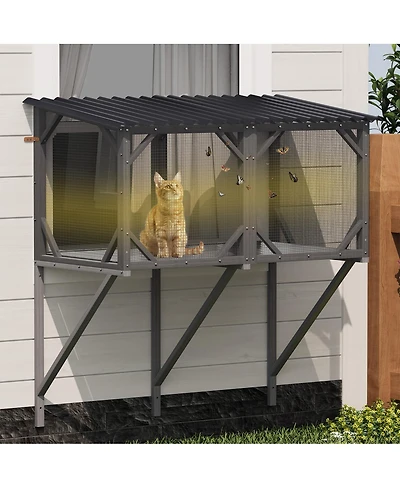 Streamdale Furniture 43.3" Outdoor Cat Window Box Enclosure with Bug-Proof Net