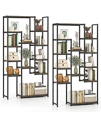 Gymax 2 Piece Tall Bookshelf with 12 Open Shelves Anti-tip Kit for Living Room Home Office