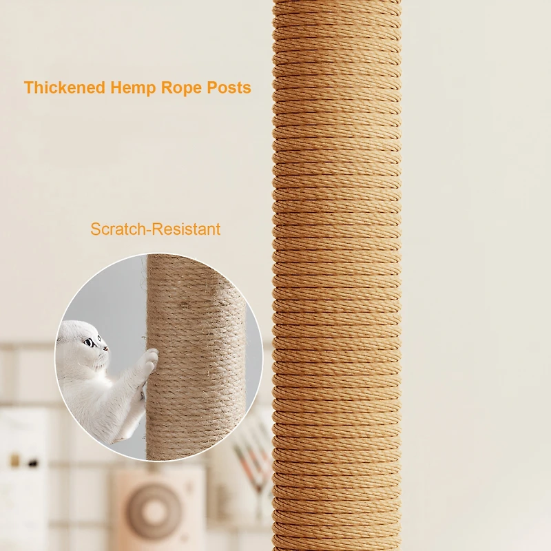 Streamdale Furniture 39.3" Modern Wood Cat Tree with Sisal Scratching Posts, Condo, and Acrylic Hammock