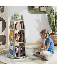 Gymax Kids Rotating Bookshelf 4 Tier Tree Shape Revolving Bookcase 360 Degrees Display Rack