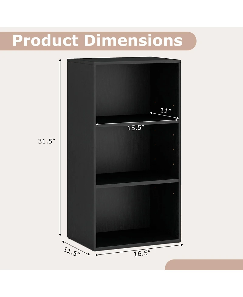 Gymax 3-Tier Cube Bookcase Modern Open Bookshelf with Adjustable Shelves
