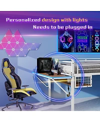 Streamdale Furniture Metal Loft Bed with Desk, Led Lights, and Storage
