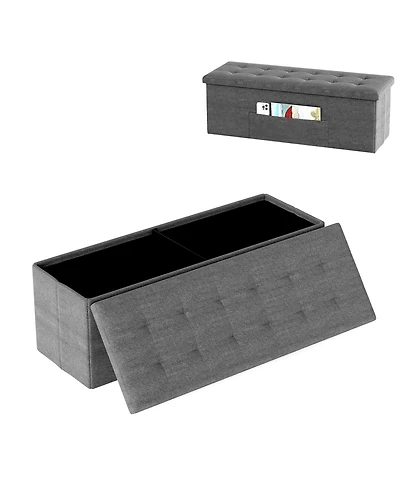 Slickblue End of Bed Folding Ottoman Bench with Linen Upholstery and Hidden Storage