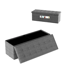 Slickblue End of Bed Folding Ottoman Bench with Linen Upholstery and Hidden Storage