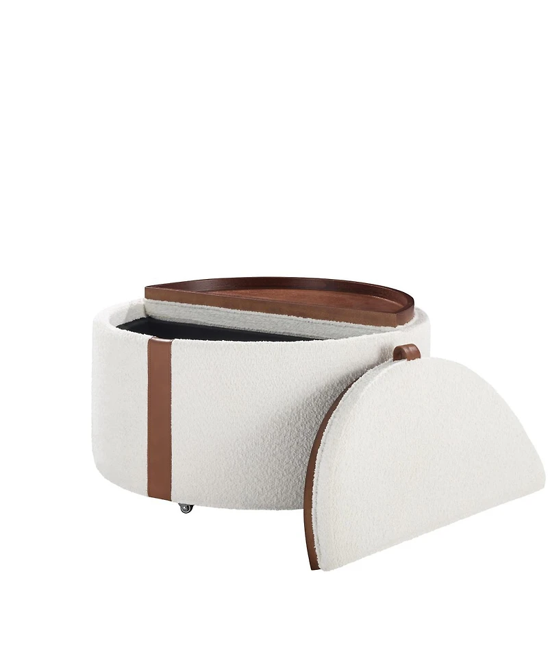 Streamdale Furniture 29" Round Storage Ottoman with Reversible Lids and Caster Wheels
