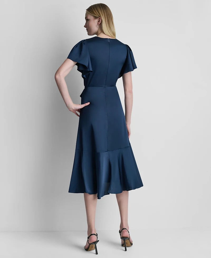 Dkny Women's Side Tie Faux Wrap Midi Dress