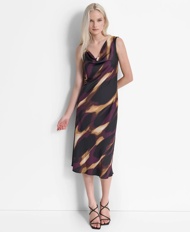 Dkny Women's Printed Cowl Neck Midi Dress