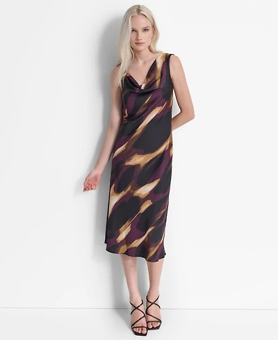 Dkny Women's Printed Cowl Neck Midi Dress