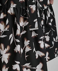 Dkny Women's Flutter-Sleeve Tiered Printed Midi Dress