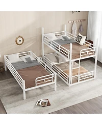 Streamdale Furniture Triple Twin Metal Bunk Bed with Safety Guardrails