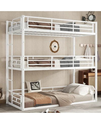 Streamdale Furniture Triple Twin Metal Bunk Bed with Safety Guardrails