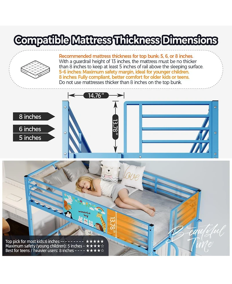 Streamdale Furniture Metal Floor Bunk Bed with Ladder, Heavy Duty