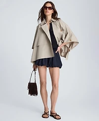 Kenneth Cole Women's Cotton-Blend Notch Collar Trench Cape Jacket
