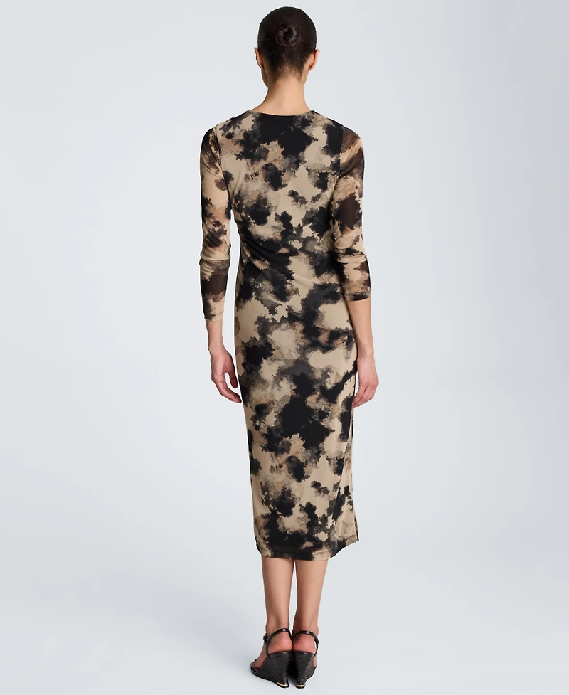 Kenneth Cole Women's Knot Front Printed Mesh Midi Dress
